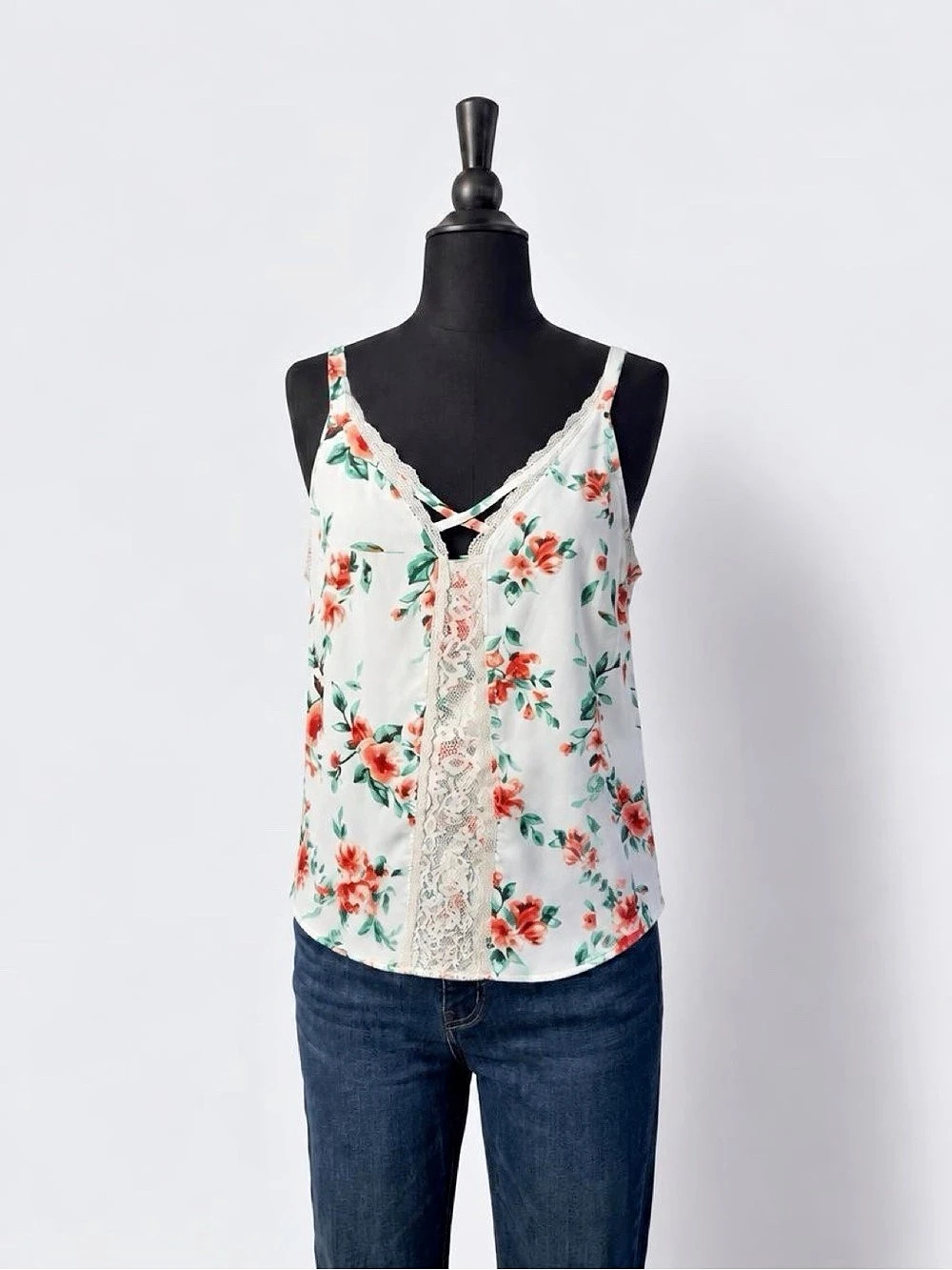 Torrid Floral Camisole in White & Green